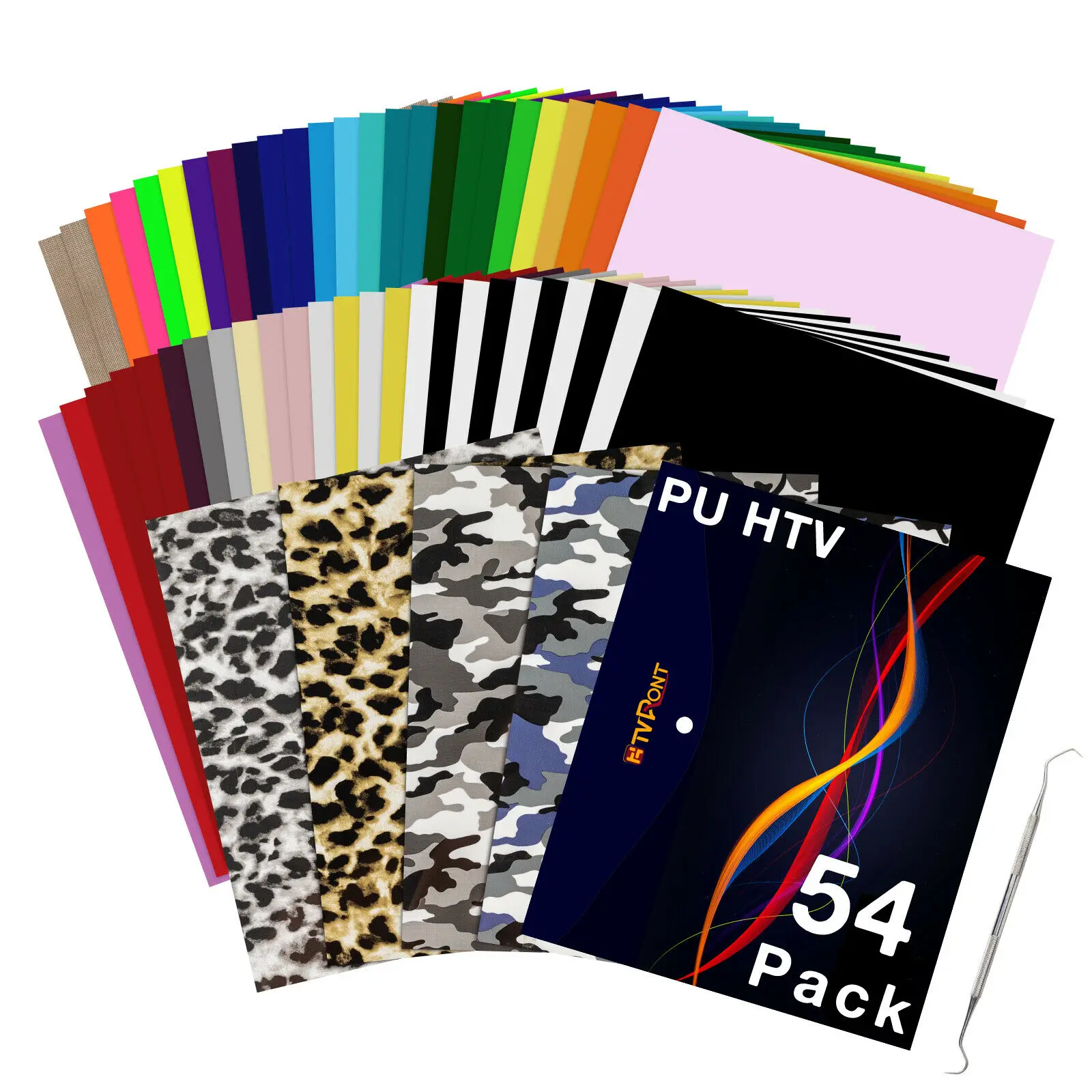 HTVRONT 54pcs 30cm*25cm PU Heat Transfer Vinyl Sheets Multi-color+ Leopard Iron on HTV Films for T-shirt Heat Press