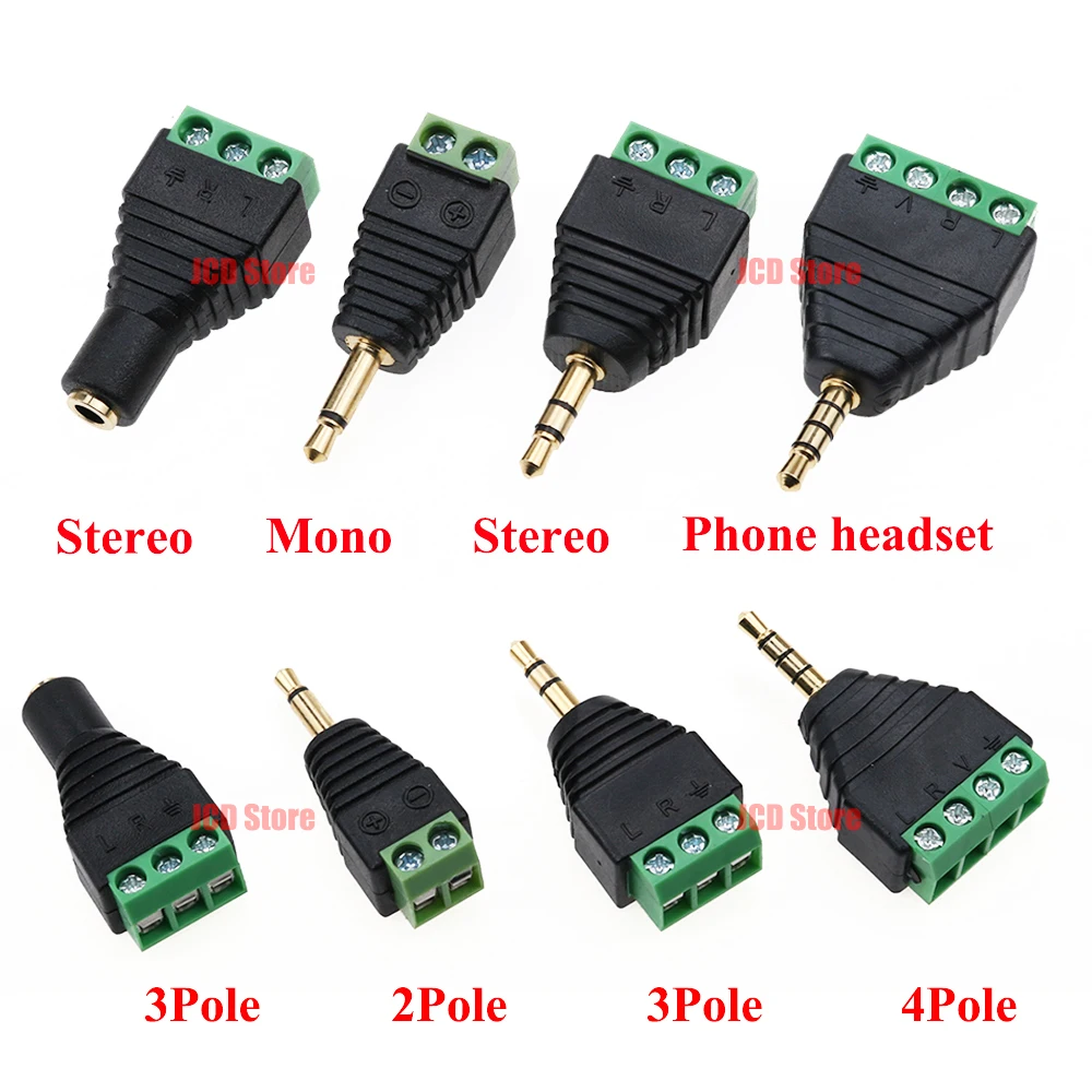 JCD 1 قطعة 3.5 مللي متر 2.5 مللي متر 2/3/4 القطب ذكر التوصيل/مقبس أنثى ل المسمار موصل طرفي أحادية/ستيريو 1/8 بوصة سماعة الصوت جاك