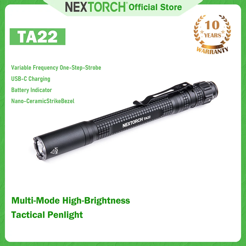 NEXTORCH TA22 EDC linterna de alto brillo con función multimodo, linterna táctica portátil con bolígrafo, recargable por USBC, IPX8,