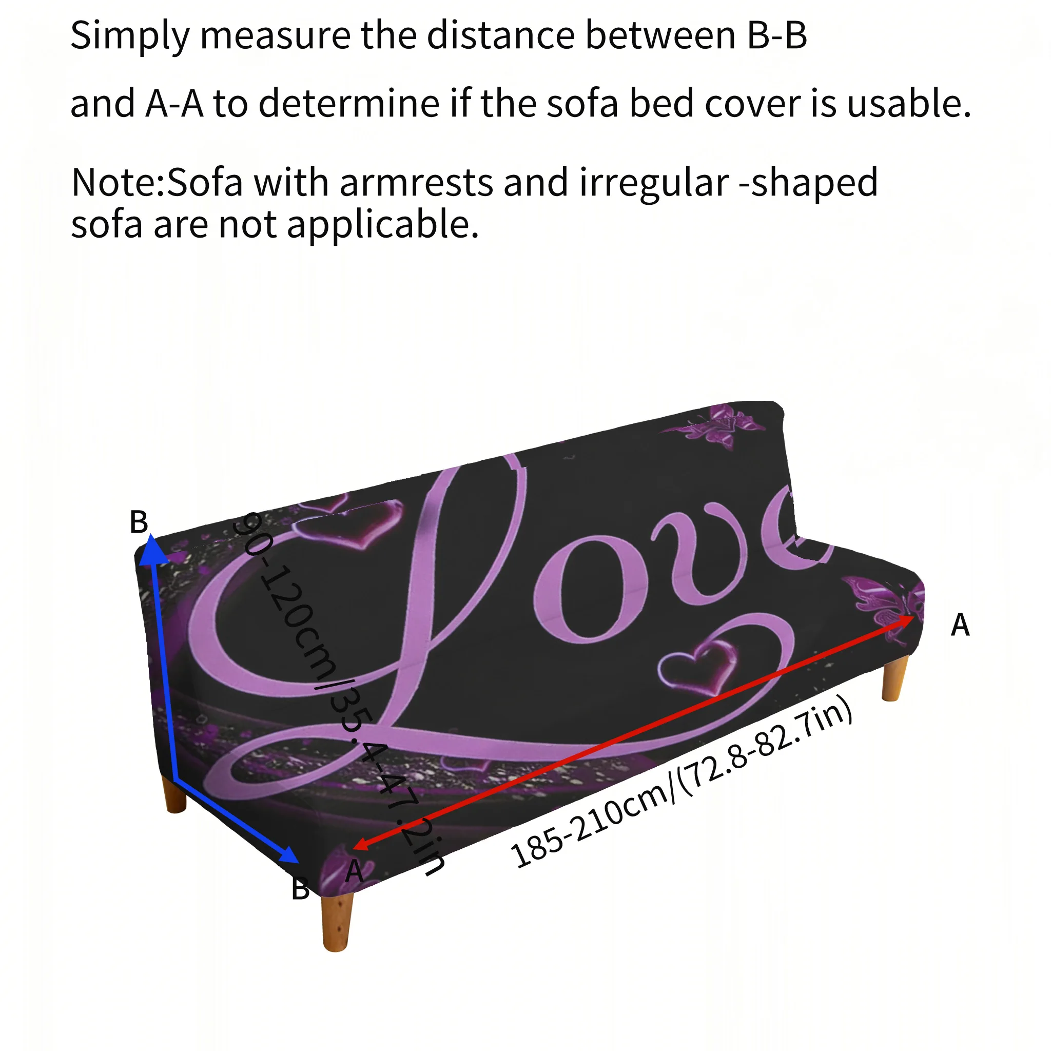 Armless elastic sofa bed cover, butterfly letter print pattern, dustproof machine washable sofa bed cover