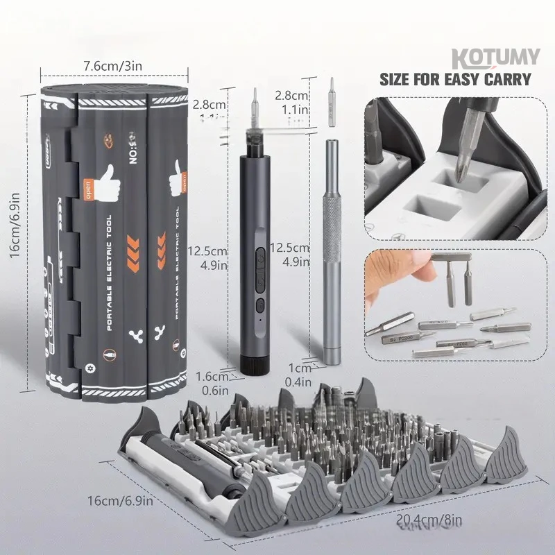 

Portable 124-in-1 Electric Screwdriver Set, Cordless Rechargeable Lithium Battery Screwdriver Drill