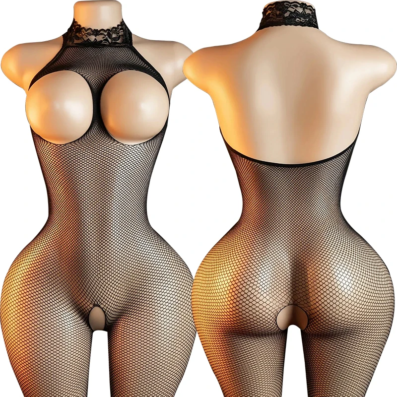 Off Shoulder Open Crotch Underwear Babydolls Fishnet Hollow Bodystocking Sexy Crotchless Lingerie Women Erotic Baby Doll Dresses image 3