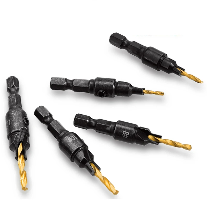 

5pcs Hex Shank Drill Bit Set Screw Countersunk Drilling Bits Reaming Tools Wood Working Drill Bits Accessories
