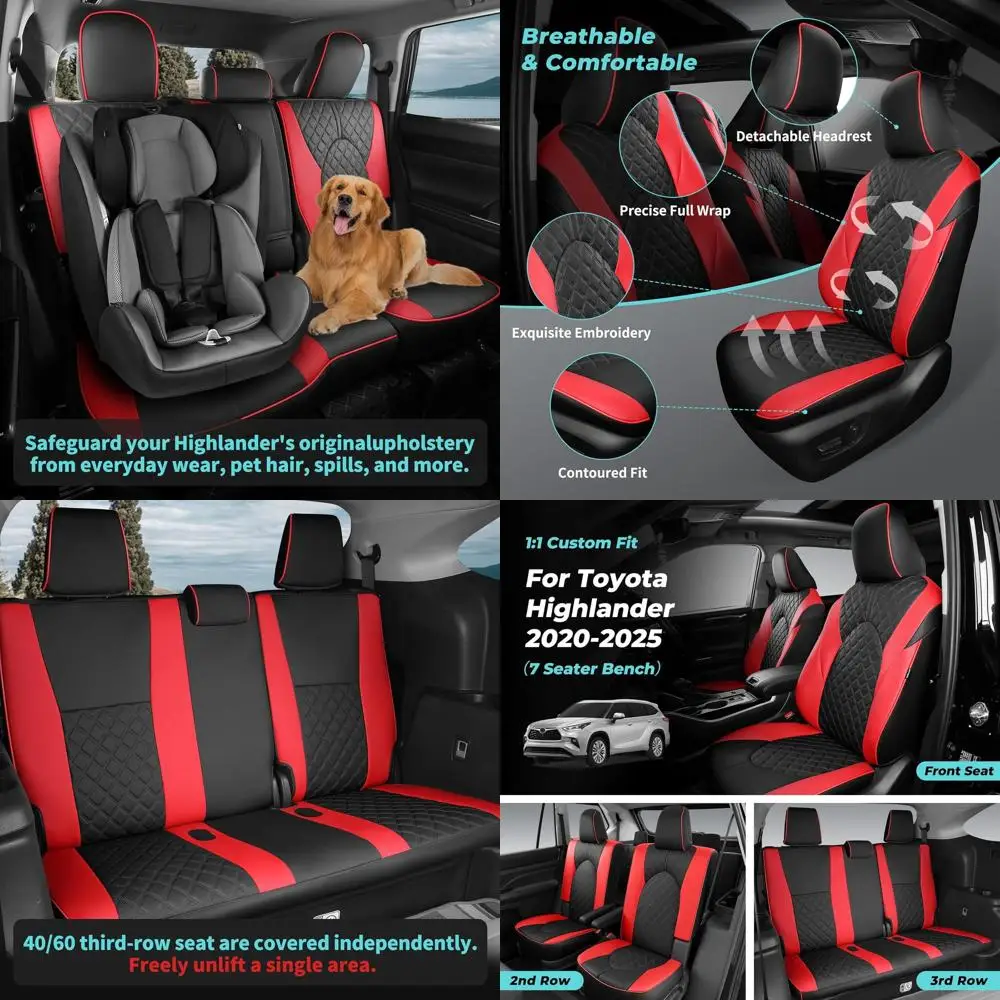 

1:1 Custom Fit Seat Covers for Toyota Highlander 2020-2025 2026 7 Seaters,Luxury Waterproof Full Set Seat Cover,Faux Leather Car