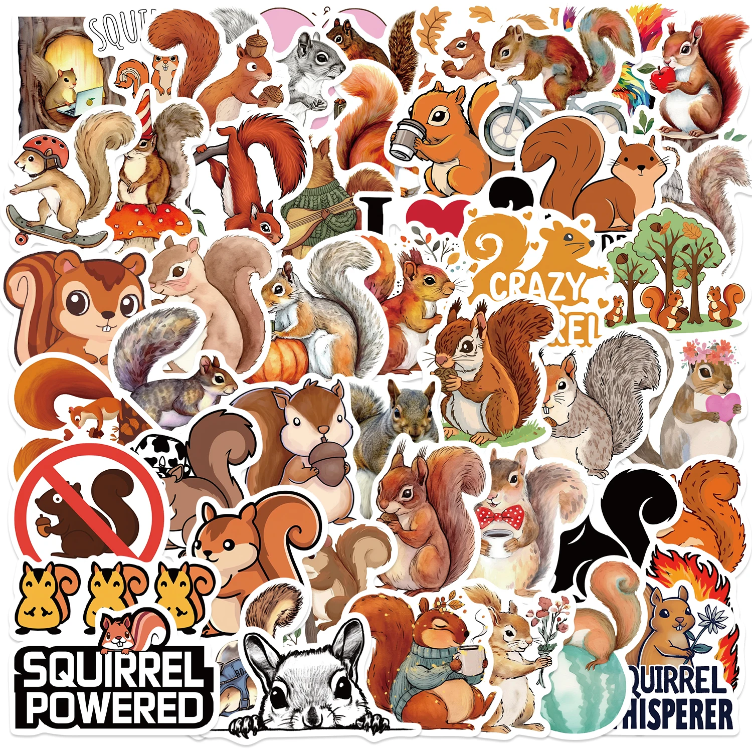 50pcs Squirrel Series Cartoon Cute Waterproof Sticker Skateboarding Snowboard Decorative Mobile Phone Retro Vinyl Sticker