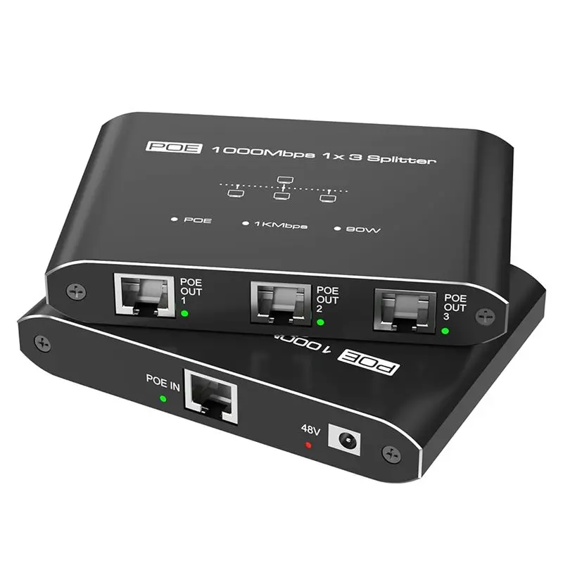 A13E-Gigabit For IP Camera Poe Switch 1 In 3 Out 30W Per Port RJ45 Network Hub For Voip Phones 328 Ft Range