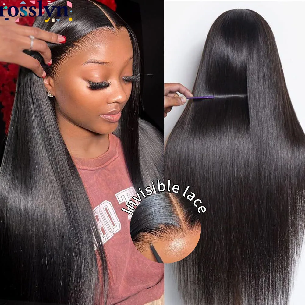 

Rosslyn Бесклеевые Hd Парики из натуральных волос на кружеве Прямые парики из натуральных волос Предварительно выщипанные 1b Черный парик 5x5 13X6 40 дюймов Отбеленные узлы