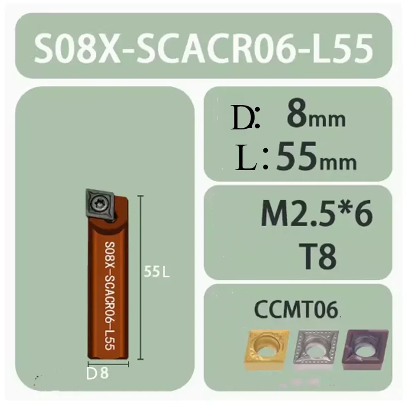 Imagem -04 - Pequeno Diâmetro Chato Máquina Peças Furo Interno Moagem Furo Cnc Ferramentas de Torneamento Toolholder Bar Scacr06 Scacl06 Scmcn06 mm 10 mm