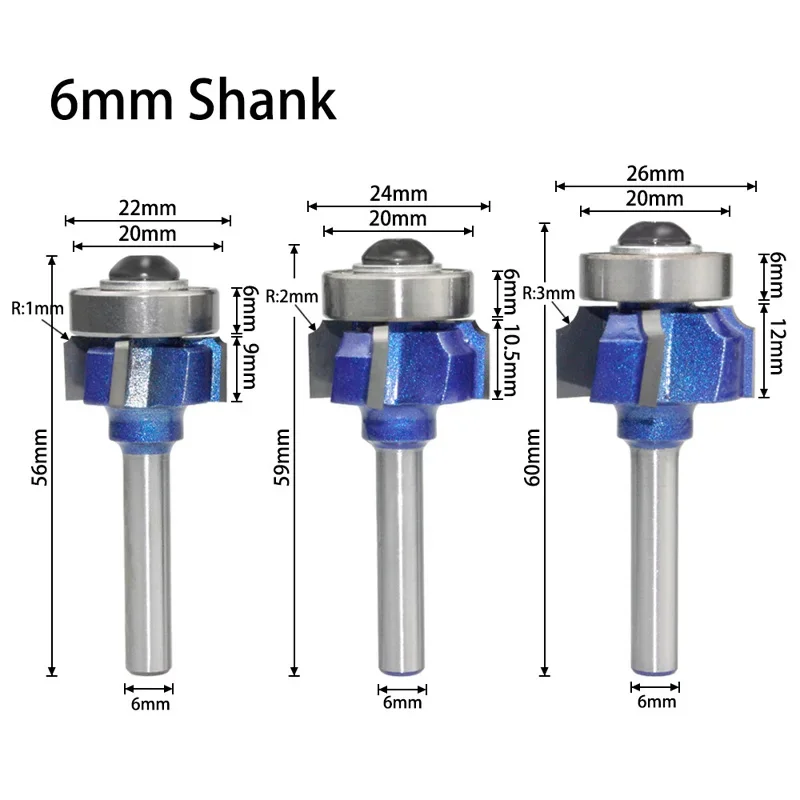 

6/8mm Shank 4 Flutes Router Bit Set Woodworking Milling Cutter R1 R2 R3 Trimming Knife Edge Wood Drilling Bits High Quality