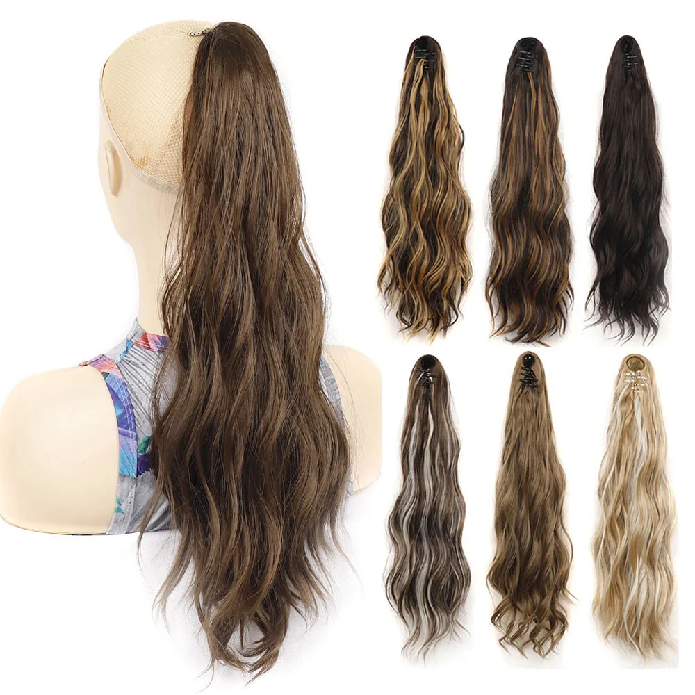 Ponytails Long Wave Hair Whit Mini Claw Clip Ponytail Extension Chic Daily Synthetic Hairpiece Catching Style for Women
