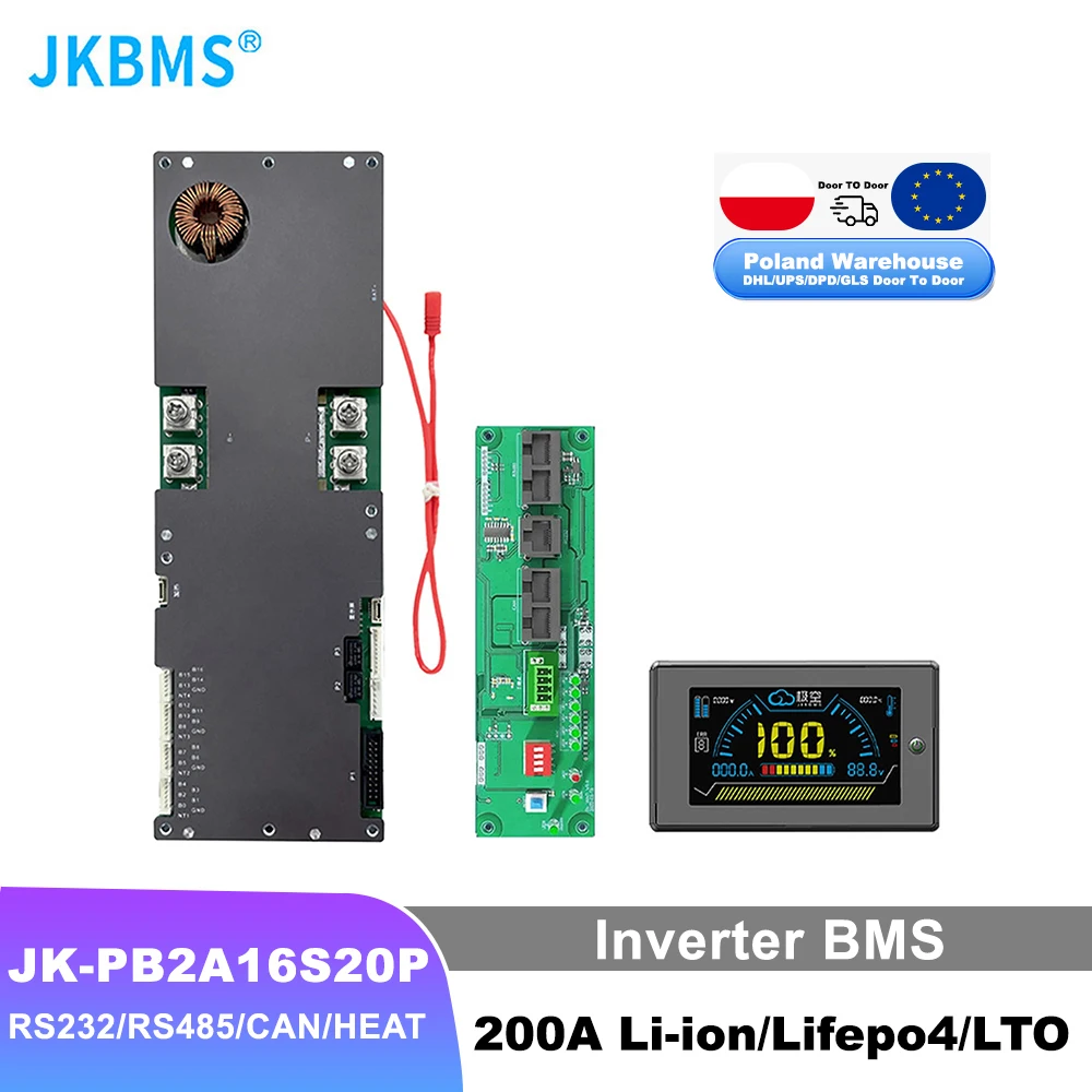 JKBMS PB2A16S20P Smart Inverter BMS 200A 8S - 16S 24V 48V Family Energy Storage Lifepo4/Li-ion/LTO For Growatt Deye Inverter