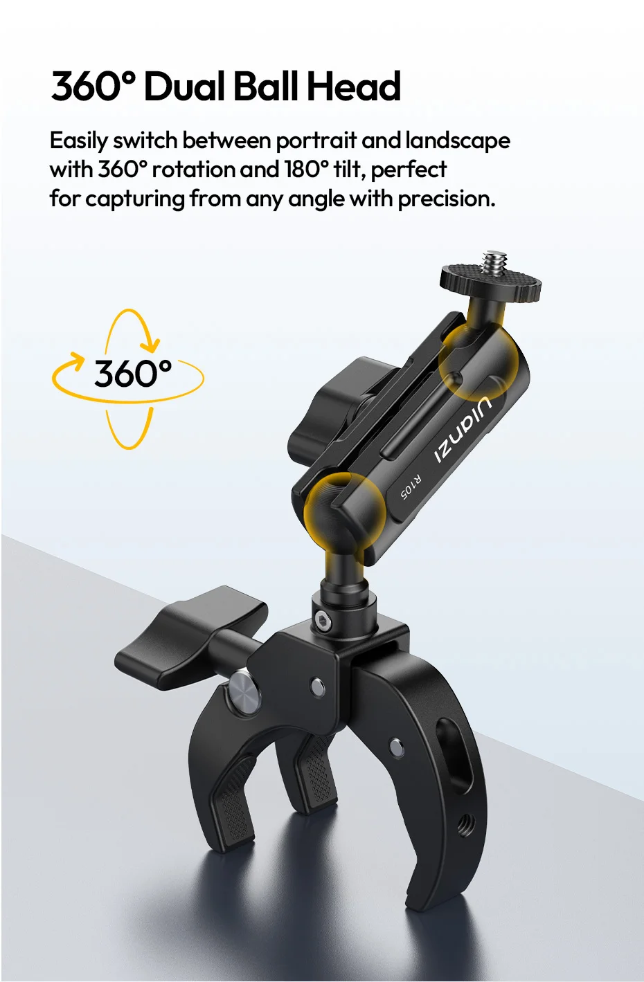 Ulanzi R105 Fahrradschienenmontageklemme 360° ° Verstellbarer Knopf mit 1/4-Zoll-Halterung für Insta360 Action-Kamera-Monitor-Fotografielicht – Detail 7