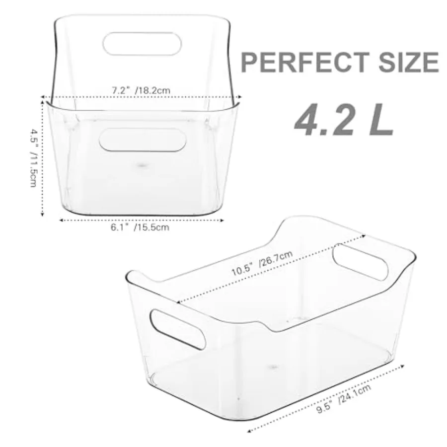 Confezione da 12 contenitori portaoggetti in plastica Contenitori organizer multiuso per dispensa, cucina, armadio da ufficio, scaffale e organizzazione del frigorifero con trasparente