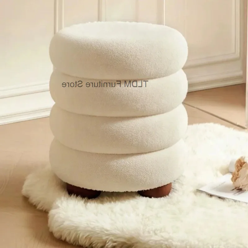 Cute Bedroom Wooden Makeup Stool Vanity Pink Stool Vanity Foot Mini White Beauty Girls Silla Tocador Maquillaje Home Furniture