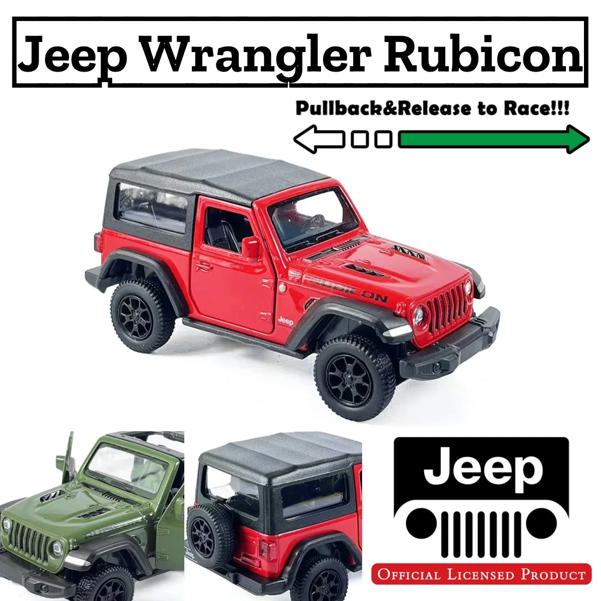 

1:36 Scale Jeep Wrangler Rubicon Pullback Toy Car Model Official Licensed Alloy Diecast Vehicle Scale Replica Collection Gift