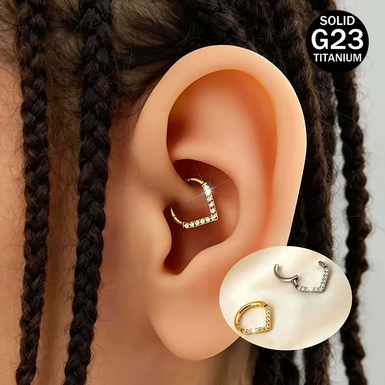 16g G23 Titanium 5A Zirconia Heart Clasp Hoop Earrings Open-Clasp Cartilage Piercing Suitable for Women's Halloween Holiday