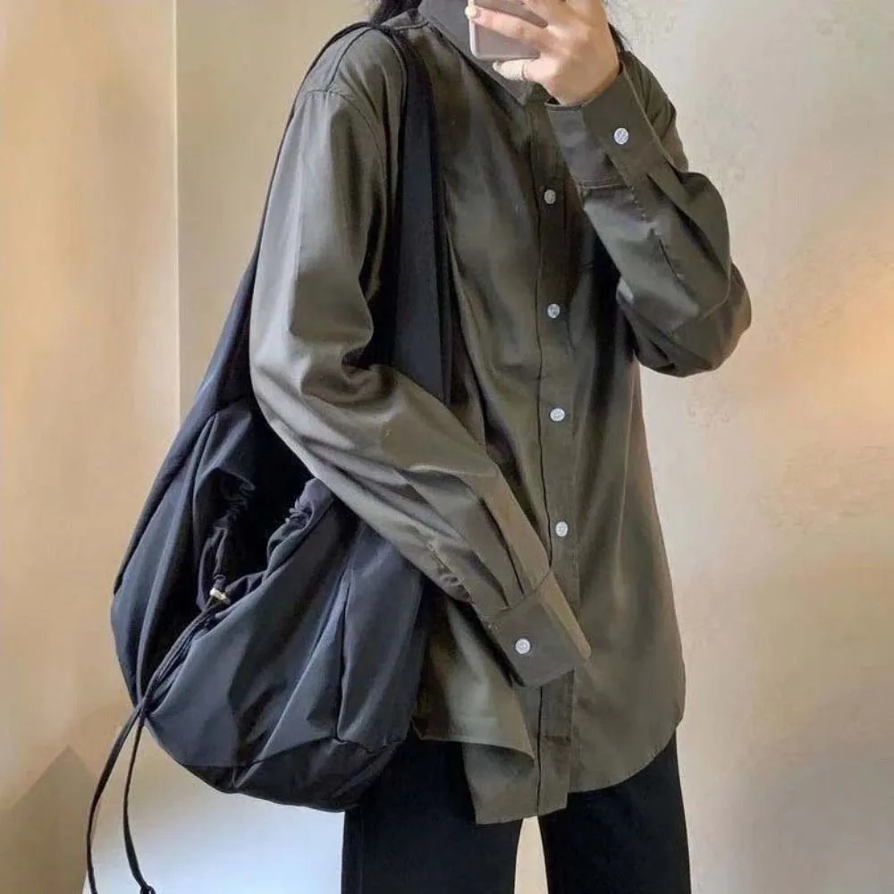 캐주얼 솔리드 컬러 드로우 스트링 크로스 바디 백 대용량 한국 스타일 옥스포드 토트 백 하라주쿠 경량 겨드랑이 가방 여행