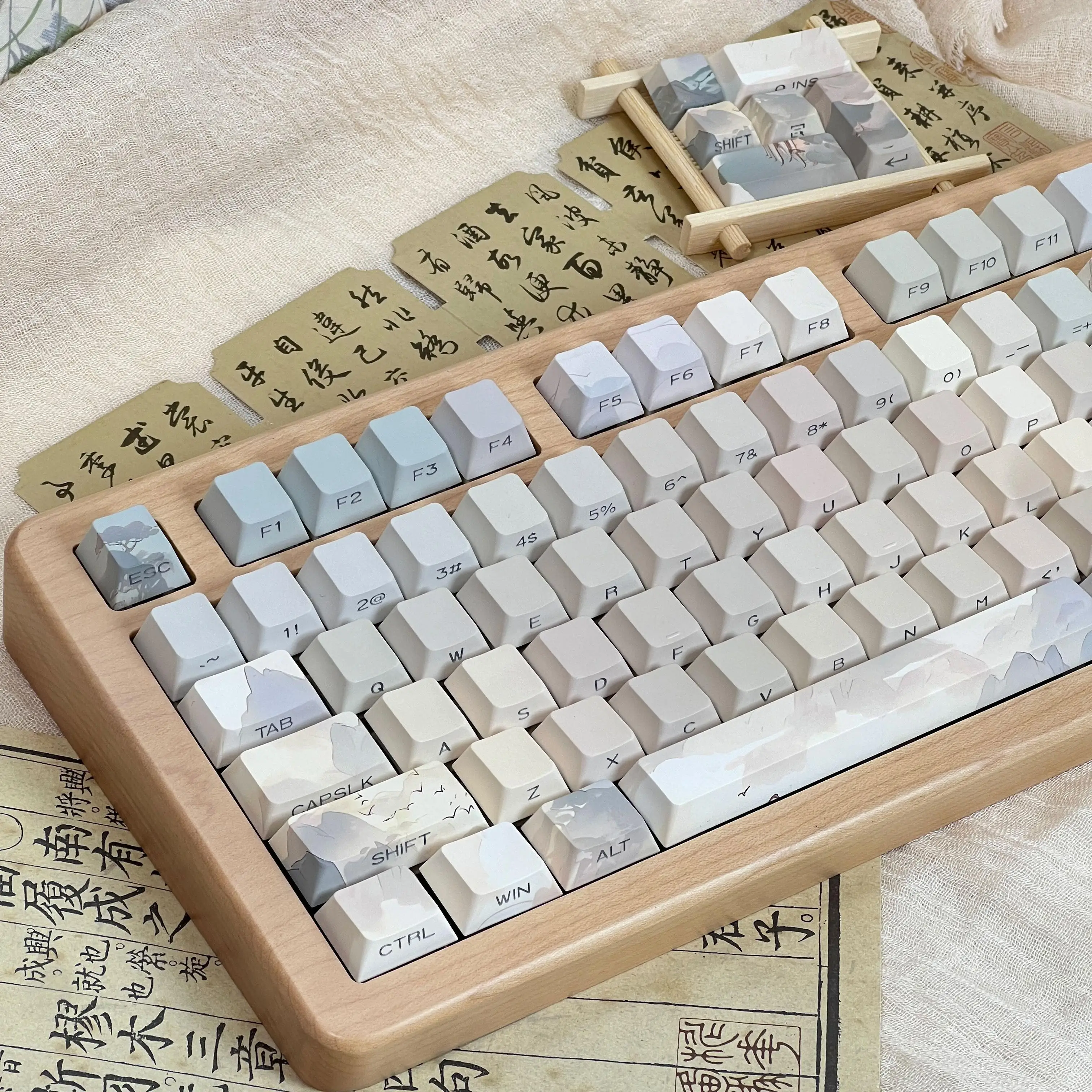 

Green Pine Pavilion Theme Keycaps Cherry Ancient Style cute120-Key Dye-Sub PBT Keycap for Gateron MX Switches Gaming Keyboard