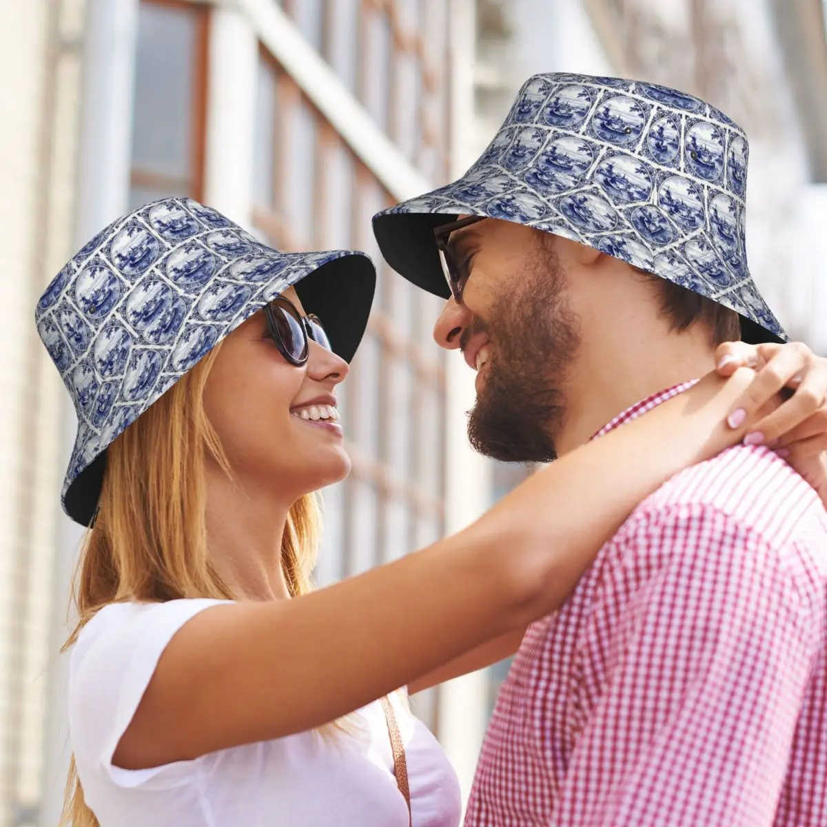 الهولندية الأزرق دلفت طاحونة الكنيسة والمراكب الشراعية قبعة بحافة بنما للأطفال بوب صياد القبعات لصيف قبعات الصيد رجل امرأة #3