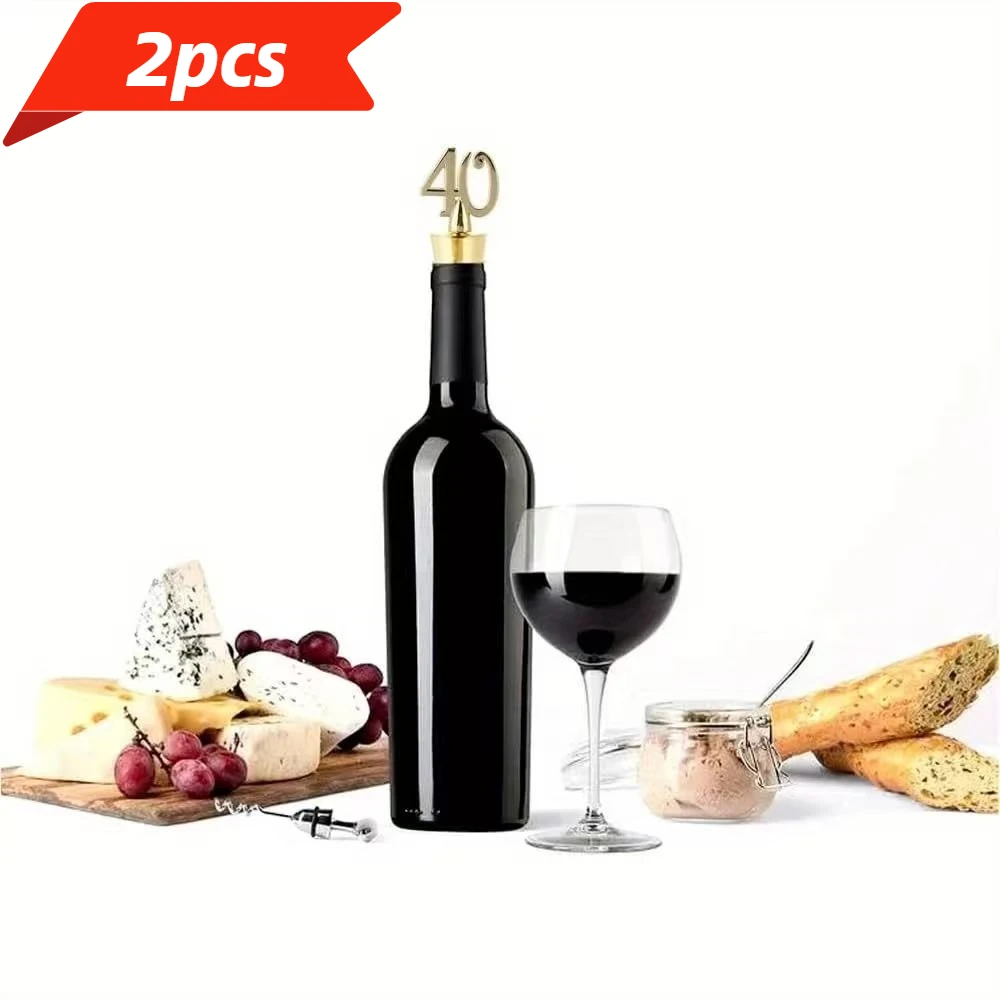 2pcs Number 40 Bottle Stopper, 40th Birthday Party Gifts For Guests, Golden Metal Red Wine Stopper, Wine Bottle Cork