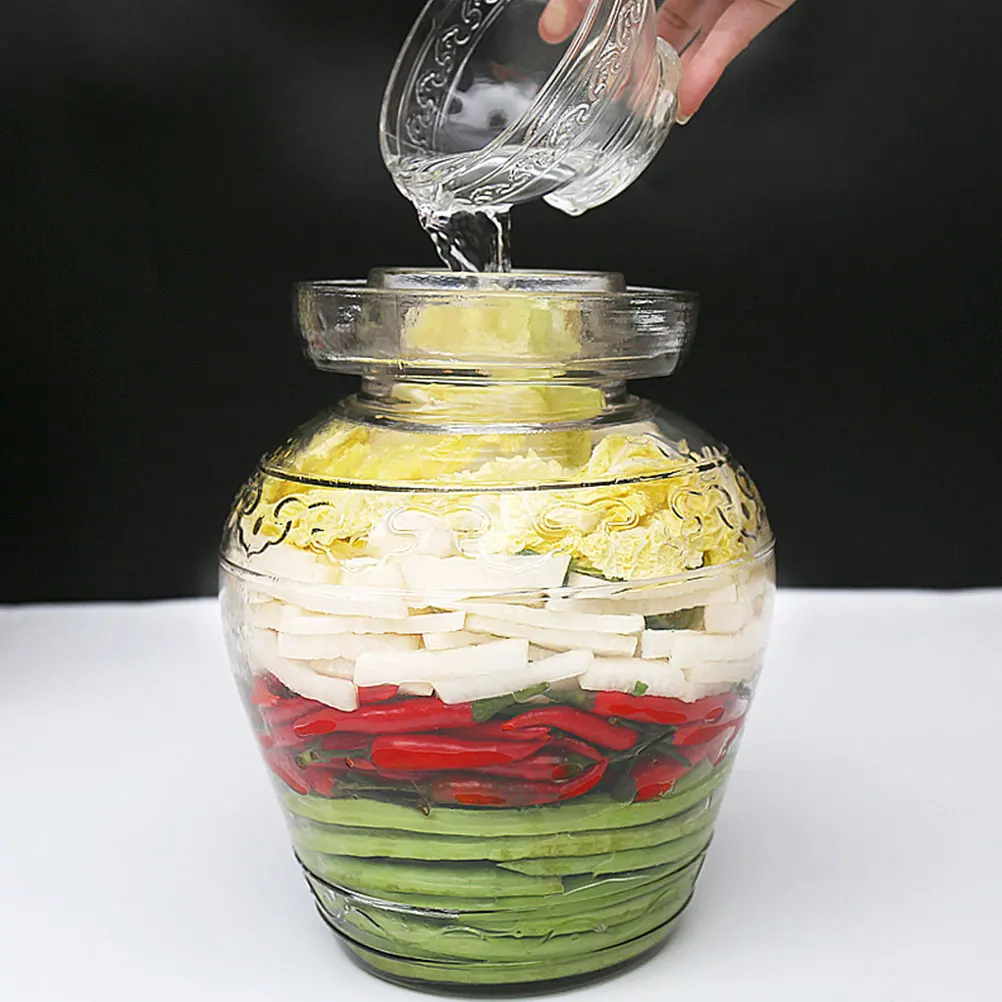 

Glass Pickle Jar with Airtight Seal for Fermenting Sauerkraut Kimchi Vegetable Storage Wide Mouth Food Container Household