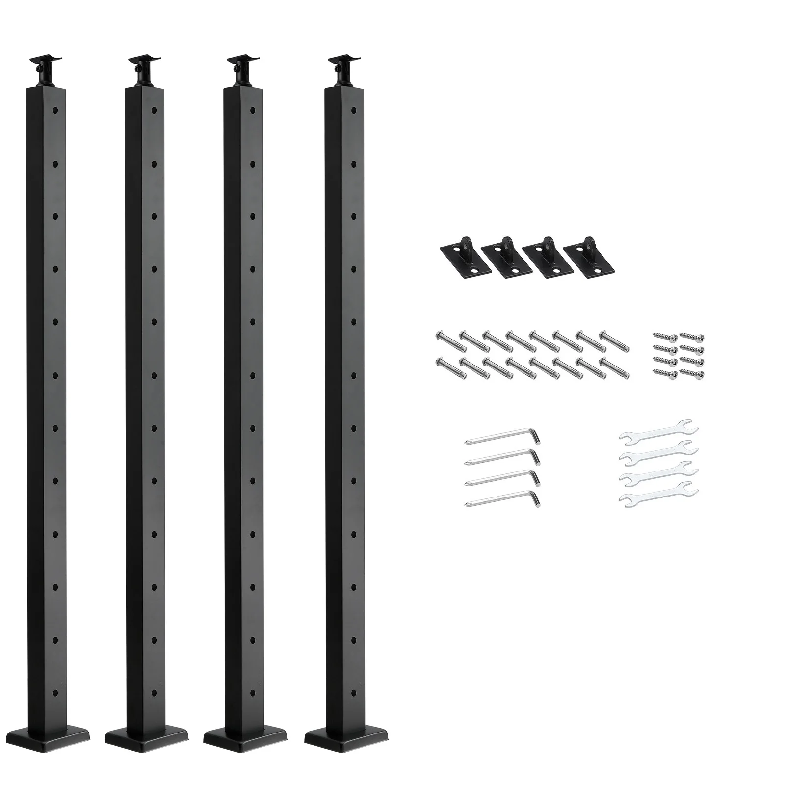 VEVOR 4-Pack Cable Railing Post 42x2x2 In Horizontal-Hole Post w/ Pre-Drilled Stainless Steel Cable Rail Post w/Bracket Black