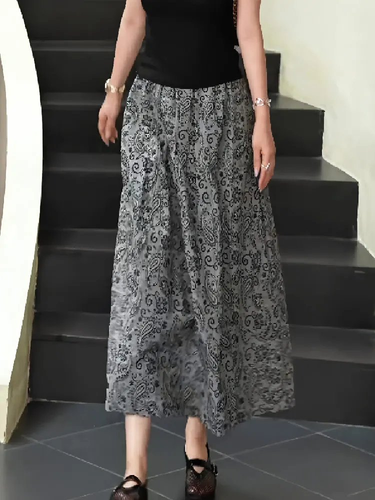 

Retro Casual Floral A-Line Skirt Women's Summer New Faion High Waist Long Skirt Korean Sle Loose Fit Rectangle Body pe