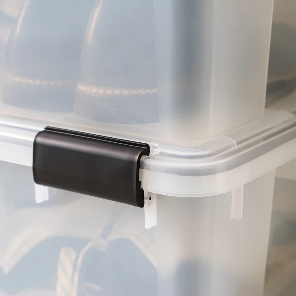 حاوية تخزين شفافة 41.2 لتر مع غطاء إغلاق الختم أبازيم متينة صندوق تراص مقاوم للماء تذكارات بطانيات خزانة