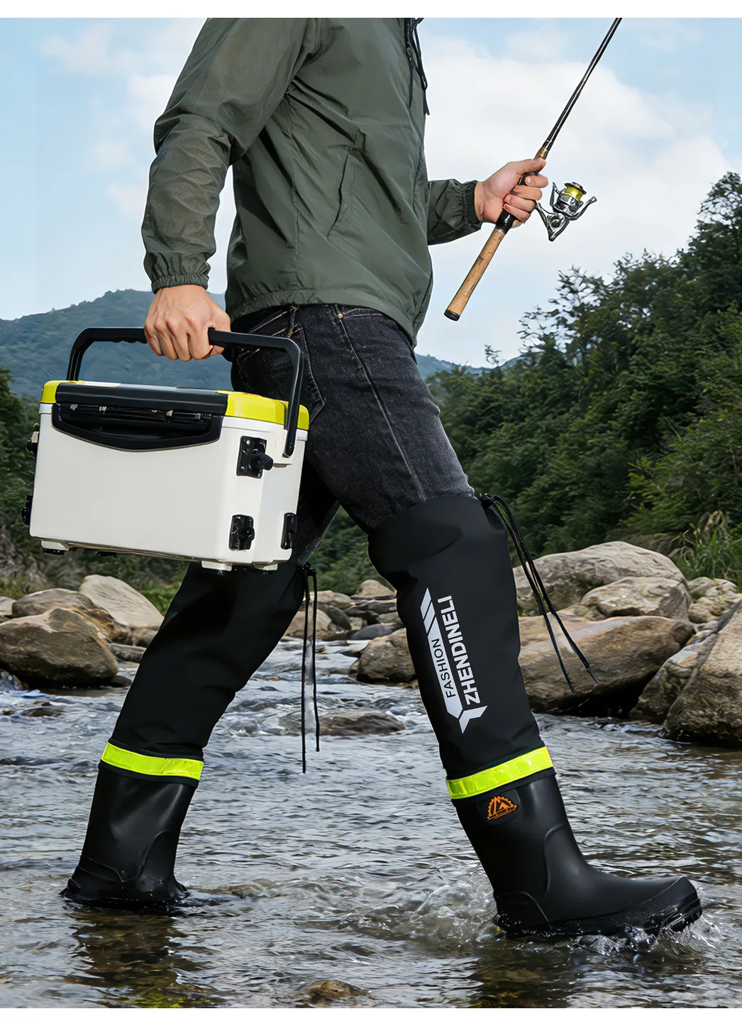 Herren Überknie-Wathosen in Übergröße, Rutschfeste Wasserdichte Schuhe, Lange Outdoor-Hosen, Herren-Regenschuhe – Detail 14
