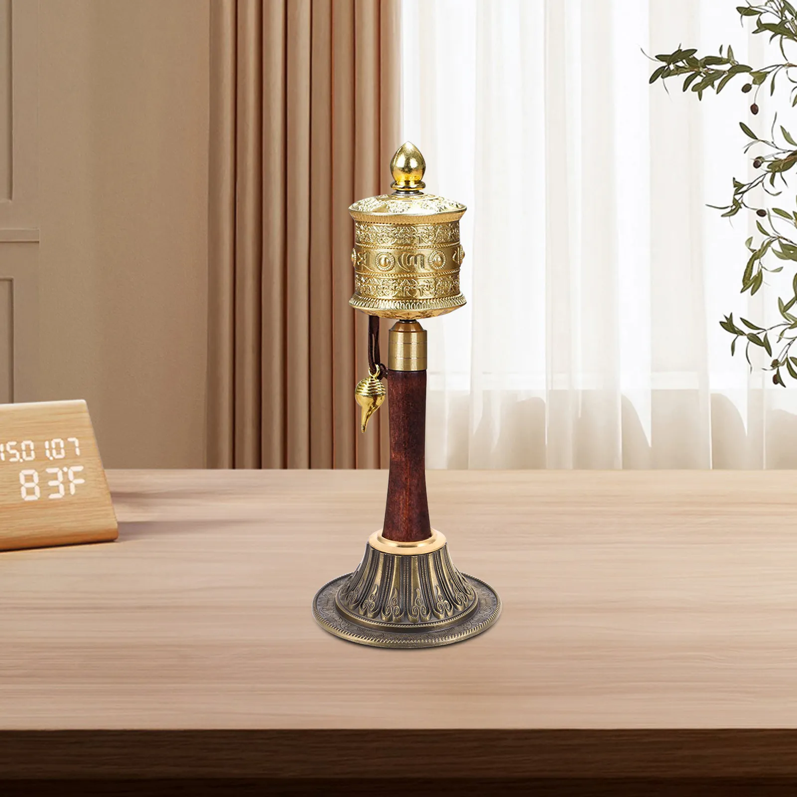 

Copper Tibetan Handheld Prayer Wheel Stand with Intricate Handcarved Lotus Base for Smooth Rotation Stable Religious Display