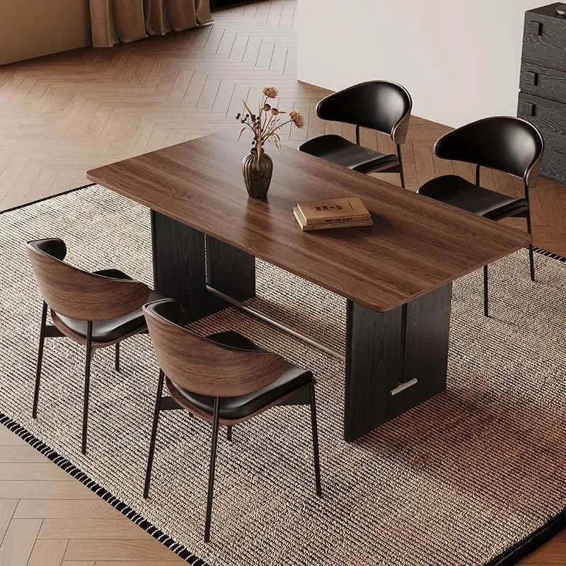 Vintage French Style Solid Wood Dining Table for Small Living Rooms Rectangular Bauhaus Mid Century Modern Large Slab Table