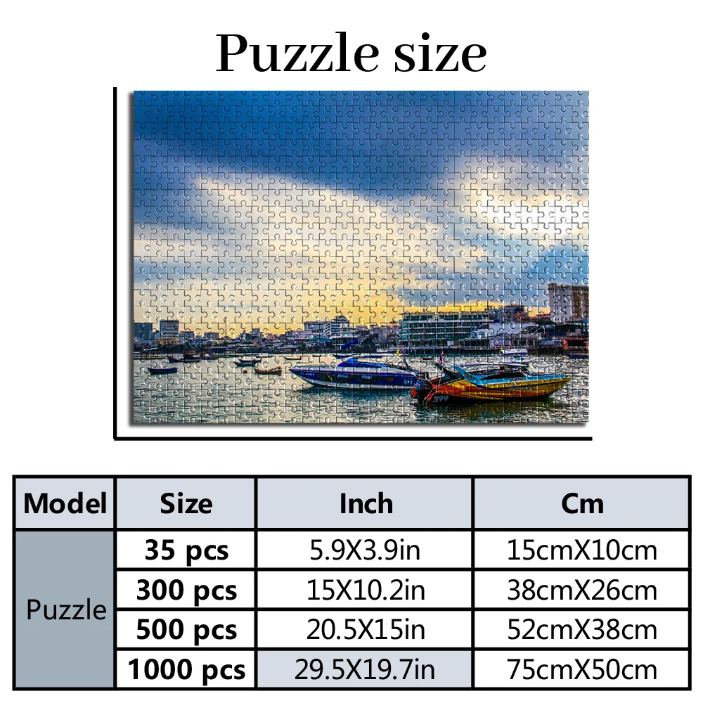 Personalized Custom Photo Puzzle Customized Fishing Port Dock Dusk Landscape Theme Puzzle Toys for Kids Gifts