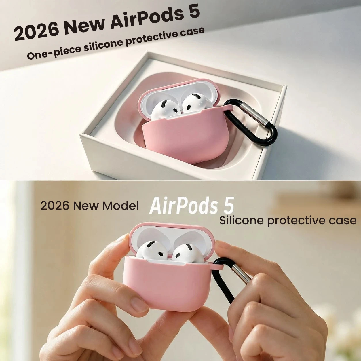 Custom Logo Soft Silicone Case for AirPods 5 Simple Style Shockproof Solid Color Earphone Cover with Buckle protective case