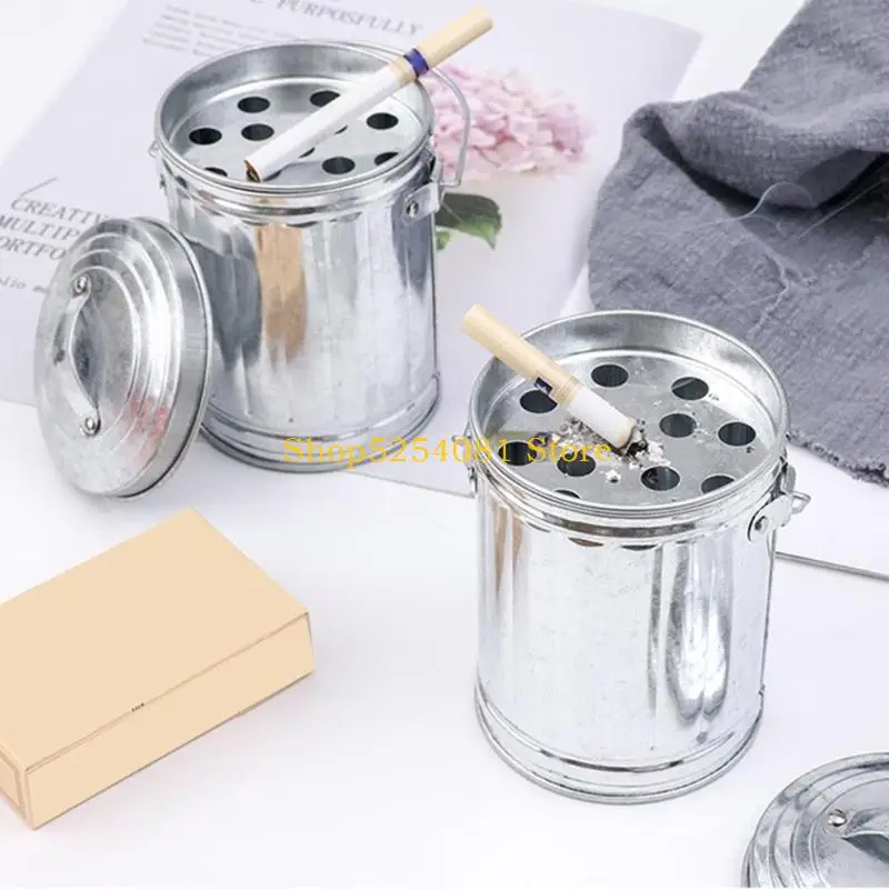 AXYC Large Capacity Galvanized Desktop Ashtray with Lid Simple Trash Bin for Home and Office Use Desktop Organization