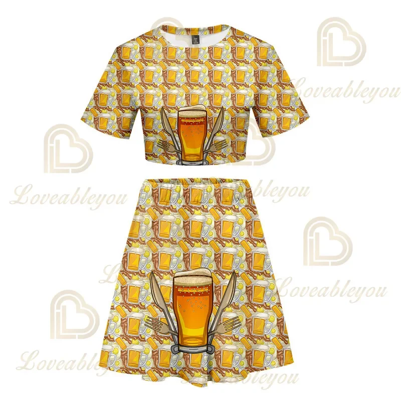 2021 New Arrival Beer 3d Print Tee Shirt Costume T Shirt Tees Skirt Two Piece Suit Short Crop Beer Day Clothes T-shirt