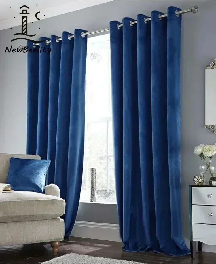 European Style Thick Full Blackout Curtains Velvet Green Quality Drape Solid for Living Room Bedroom Custom Villa room Decor