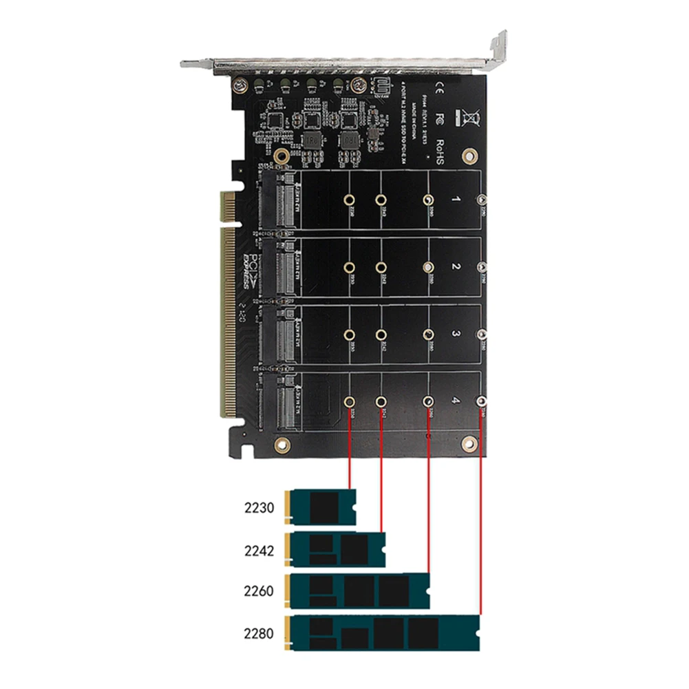 PCIEX16 NVME M2 MKEY SSD RAID Array Adaptador de Expansão Placa-mãe PCIE Split Card
