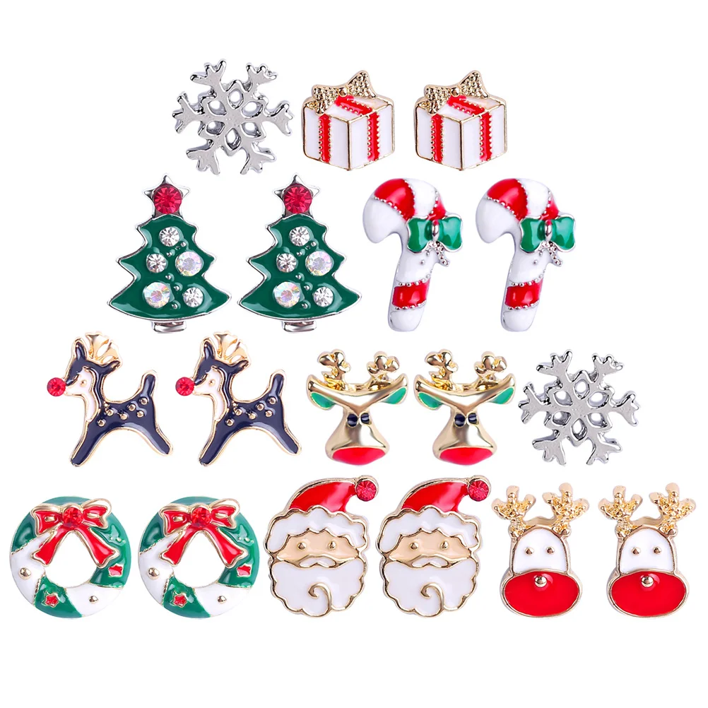 

9pcs Christmas Tree Earrings For Women Xmas Ear Studs Festive Alloy Jewelry Gift Holiday Party Fashion Ear Accessories
