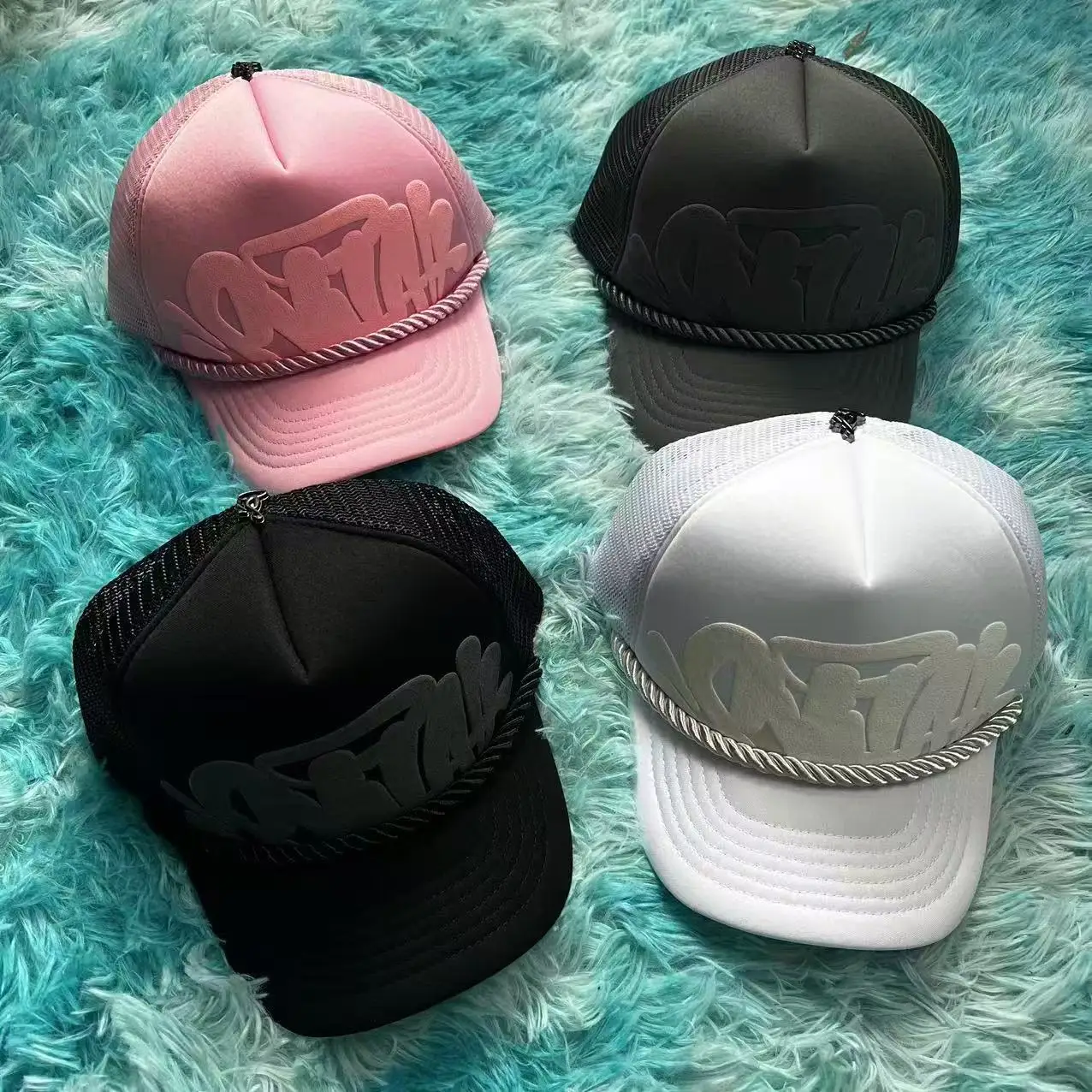 Sy-na Trucker Hat with Foam Letter Embroidery Breathable Wide Brim Cap for All Seasons Comfortable Cotton Chinese Style