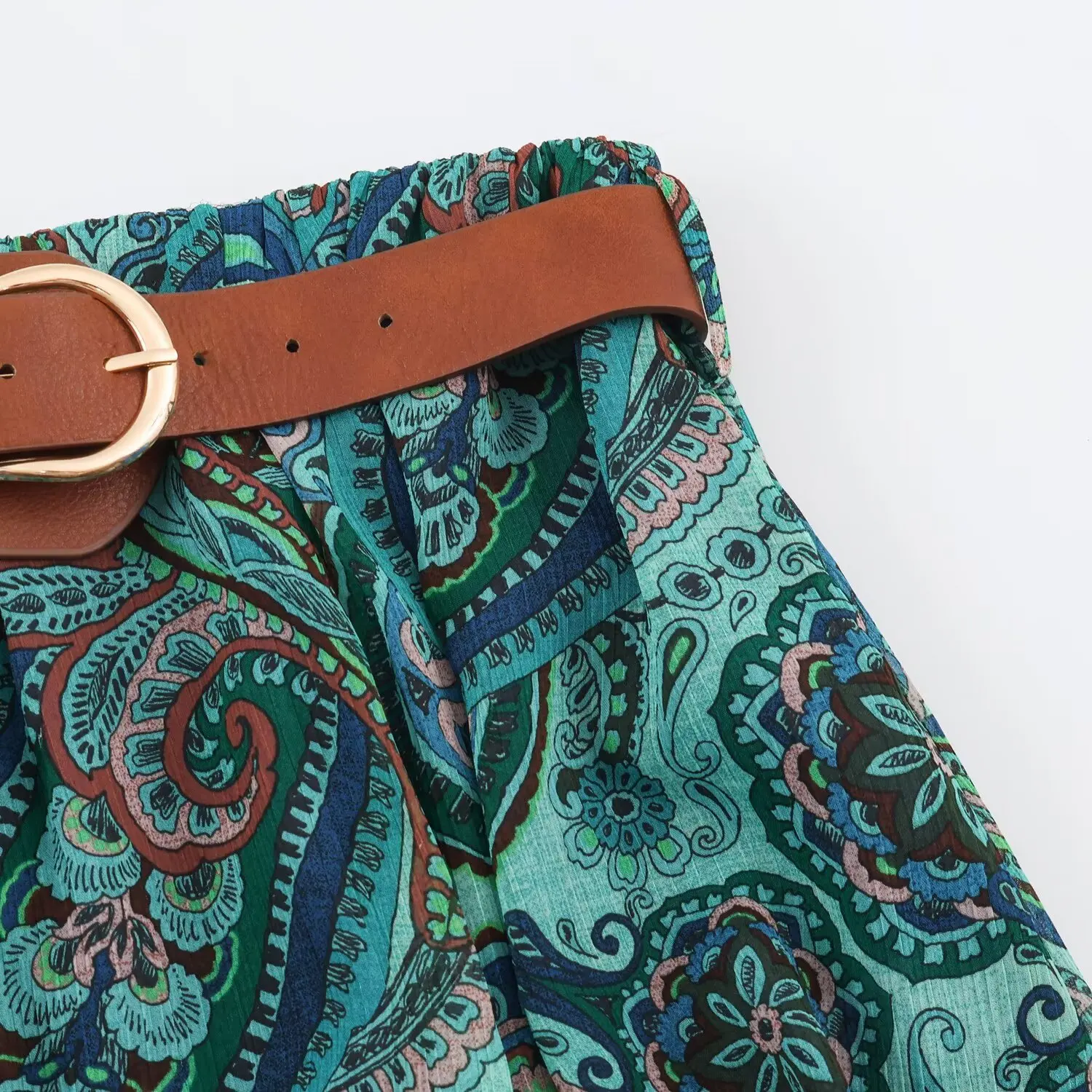 BSAY Boho-Midirock mit Paisley-Print für Damen, elastischer, hoher Bund, A-Linie, langer Rock mit Gürtel, Vintage-Bohemian-Freizeitröcke für den Urlaub – Detail 21
