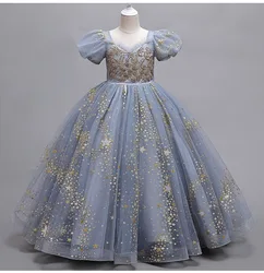 Golden Flower Children's Elegant Dresses Young Girl Party Prom Gowns for Evening Holiday Wedding 6 8 10 12 14 Years