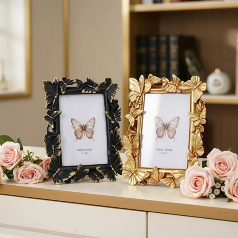 European Style Resin Relief Butterfly Photo Frame Rectangle Shape Picture Frame Display Stand Table Ornaments Home Decor