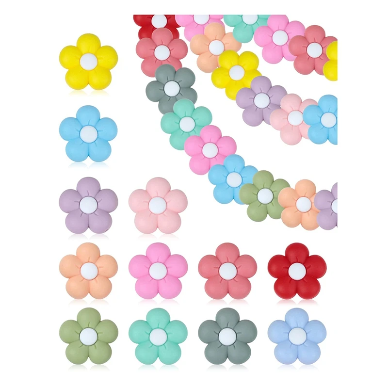 24 peças de contas de silicone, flores e amuletos fofos para chaveiros diy, canetas, pulseiras, colares, cordões e materiais de artesanato