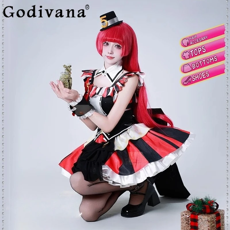 Costume cosplay da donna rosso e nero Cos Costume cosplay Set completo di costume da canto per ragazze Lolita Anime Abito uniforme da festa di Halloween