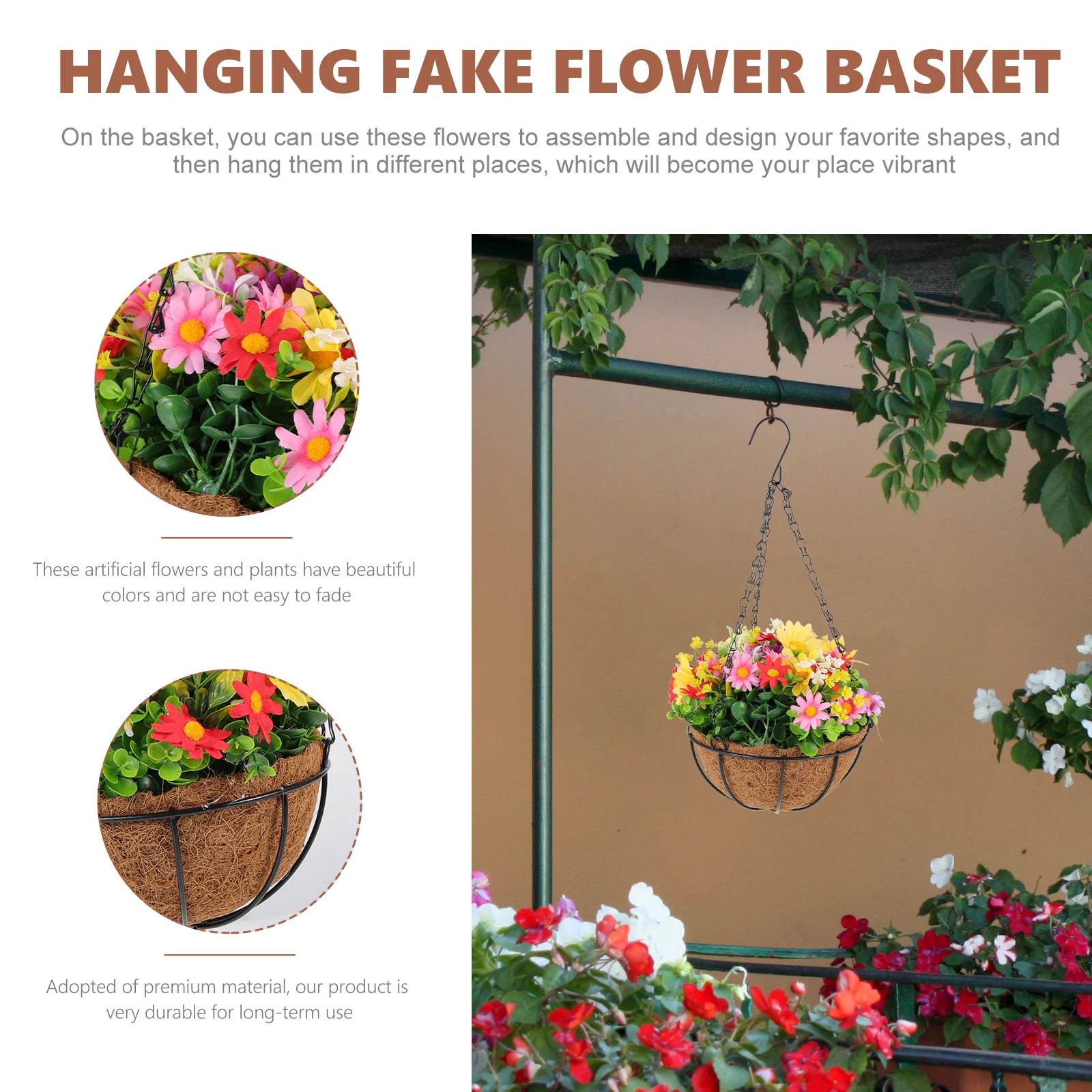 

Cradle Style Fiber Planters Artificial Flowers With Basket Hanging Flowerpot St for Balcony Garden Decor