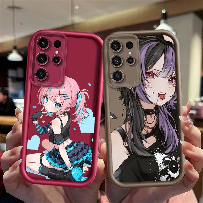 Anime Purple Hair Girl Cover For Samsung Galaxy S26 S25 S24 S23 S22 S21 S20 Ultra Plus FE 5G Eye Ladder Phone Case