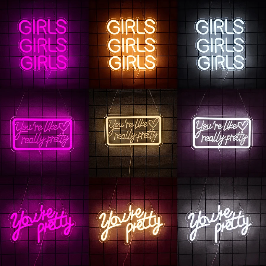 Girls Neon Sign,LED Neon Lights Sign for Girl Room Decor,USB Light Up Sign for Bedroom Home Bar Valentine Gift Wedding Party