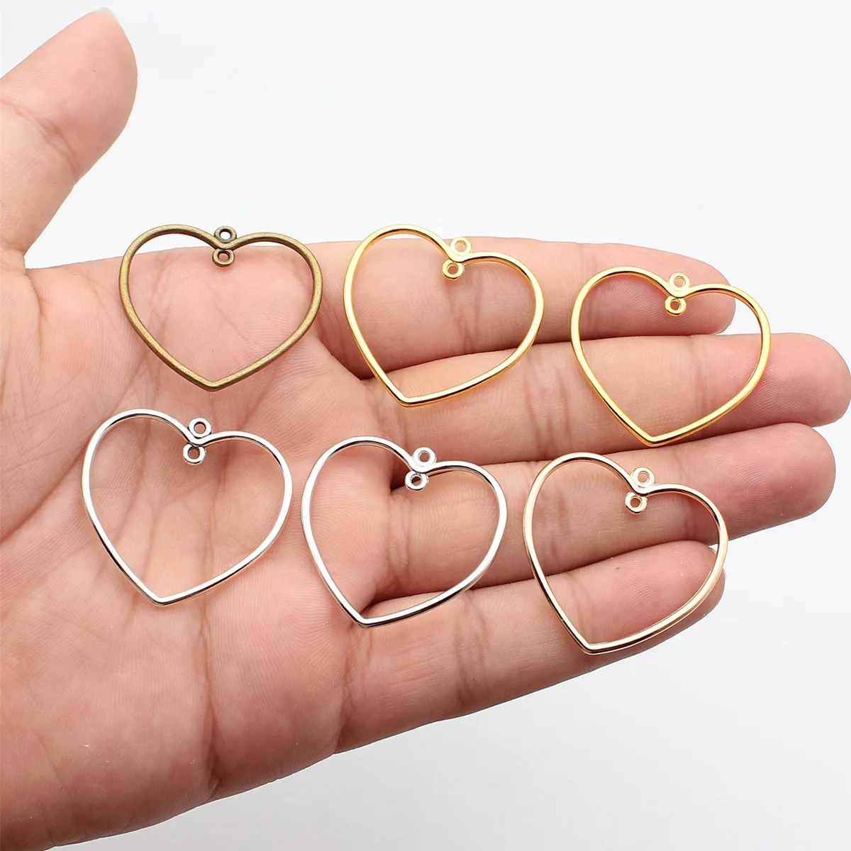 WYSIWYG 10pcs 32x35mm 6 Colors Hollow Heart Connector Charms Pendant For Jewelry Making DIY Jewelry Findings