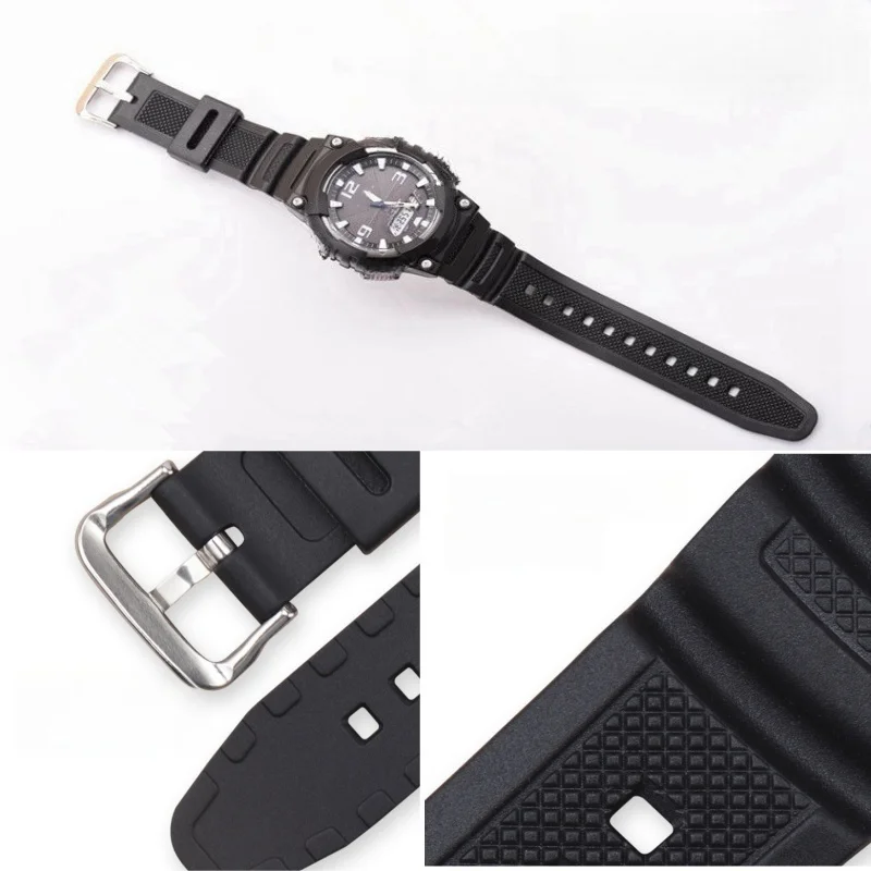 حزام ساعة مطاطي 18 ملم لساعة كاسيو AE-1000W، AQ-S810W، AQ-S800W، حزام بديل ذو طرف محدب، حزام إكسسوارات معصم متين