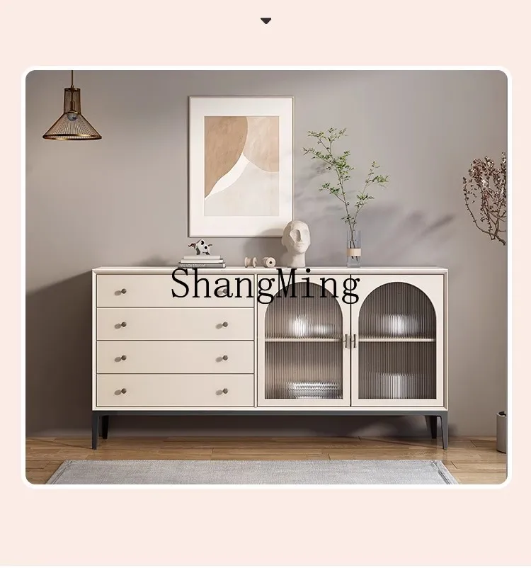 

CL Solid Wood Sideboard with Rock Slab for Living Room Storage, Modern Minimalist Entryway and Bedroom Storage Cabinet